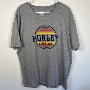 Hurley Men T-Shirt Lg Gray Logo Graphic Since 1999 Circle Short Sleeve Crew EUC